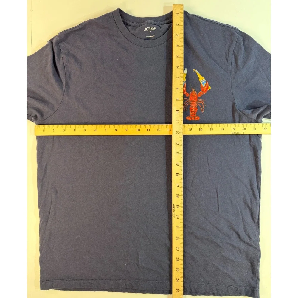 J. Crew Mens Navy Blue Lobster Beer Graphic T-Shirt Size Large Short Sleeve Tee
